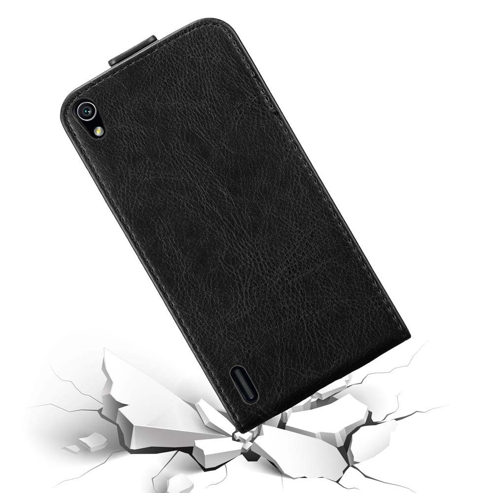 Schwarze Handyhülle. Das Telefon ist in der Hülle. Die Hülle ist auf einer zerbrochenen Oberfläche.