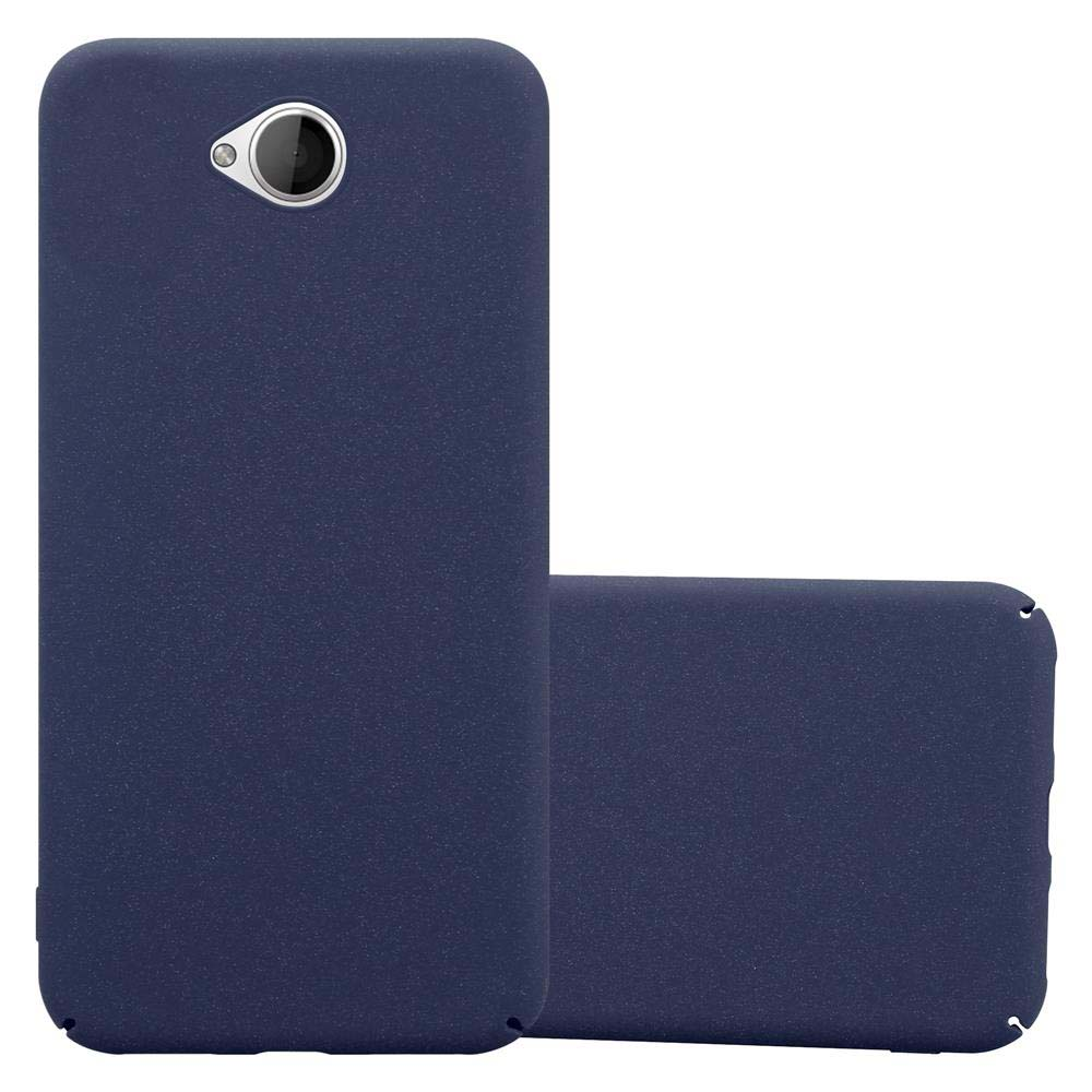 Custodia blu scuro e un telefono. La custodia è su sfondo bianco.