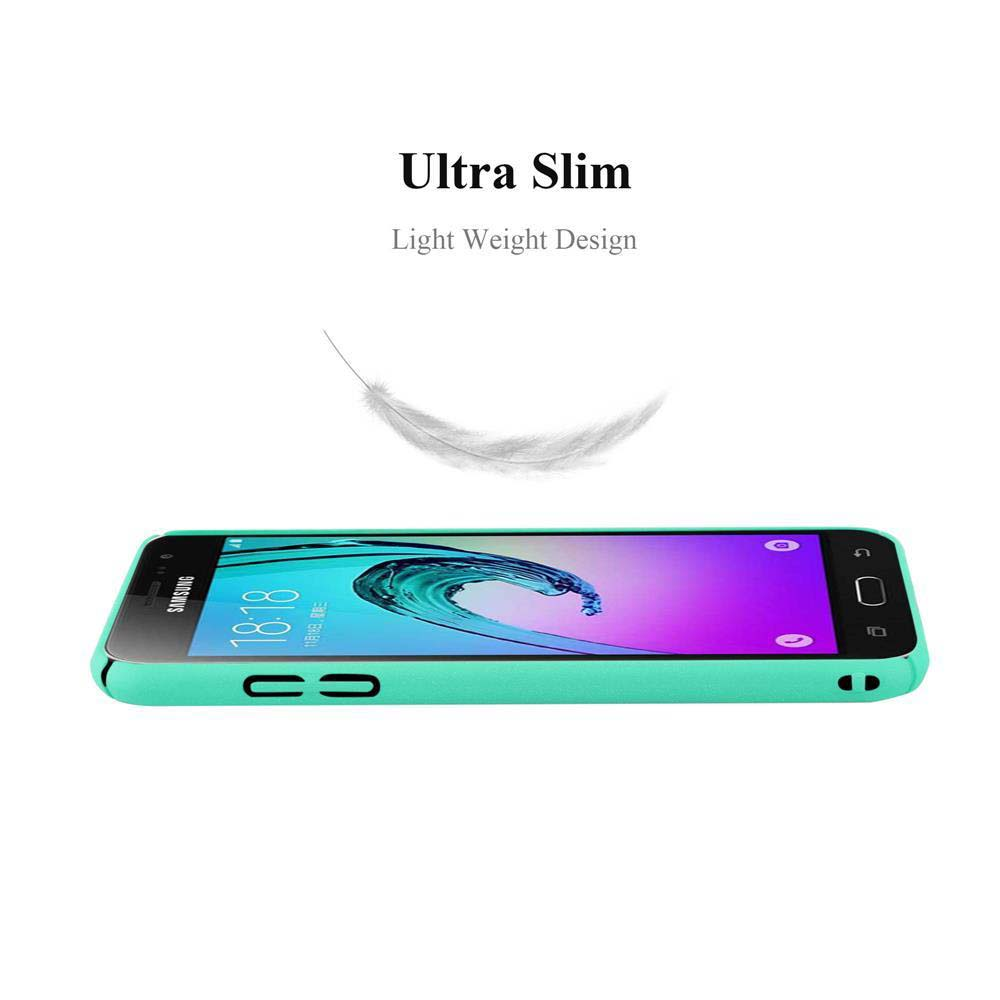 Ultra-schlanke Handyhülle, hellgrün, mit Federgrafik und einem Telefon darin.