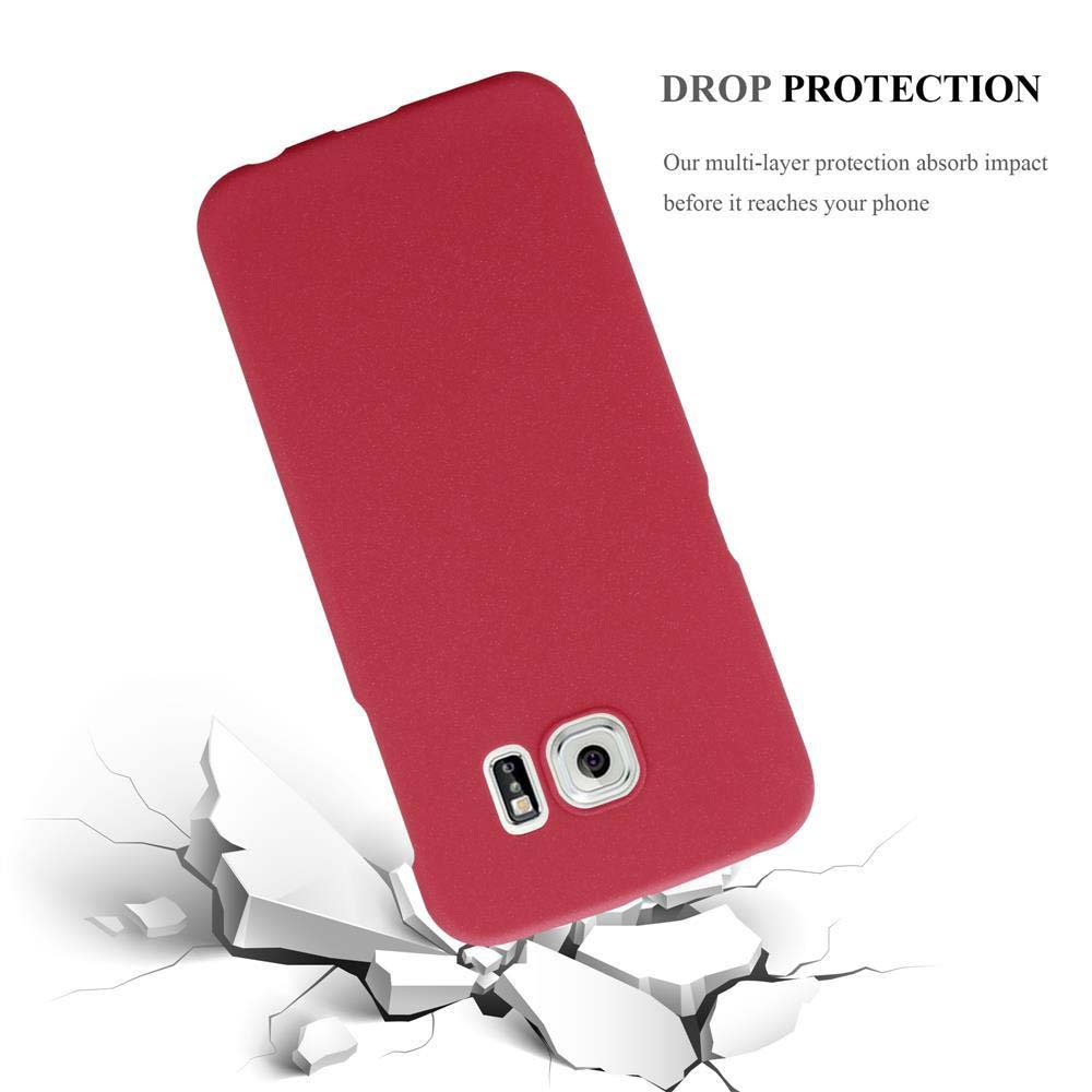 Rote Handyhülle mit Telefonbild. Die Hülle ist zerbrochen und hat den Text DROP PROTECTION.