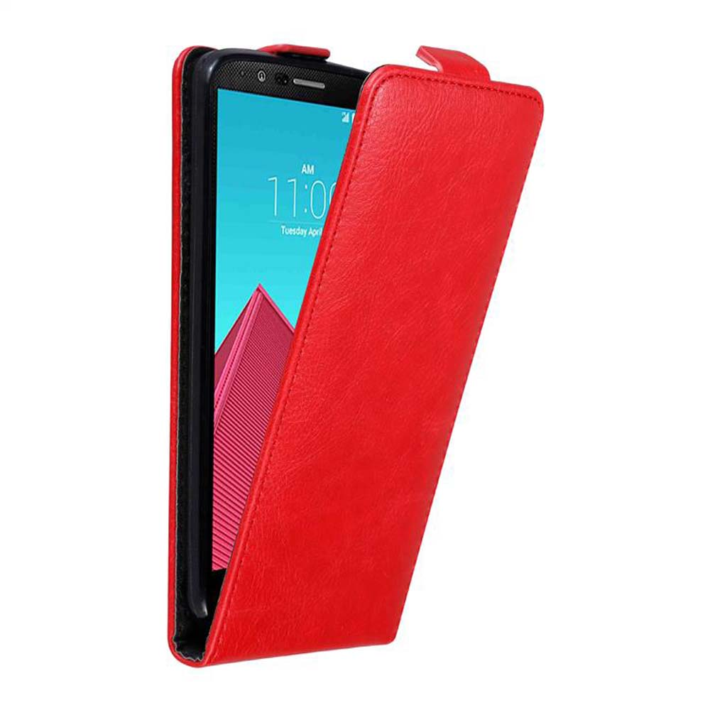 Funda roja abierta, mostrando la pantalla. La hora en la pantalla es 11:00.