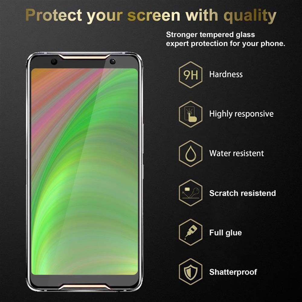 Uno schermo del telefono con una protezione per lo schermo, testo sulla protezione e icone.