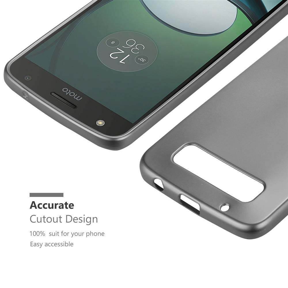 Telefono e custodia. Telefono grigio con la custodia accanto. Il testo recita 'Accurate Cutout Design'.
