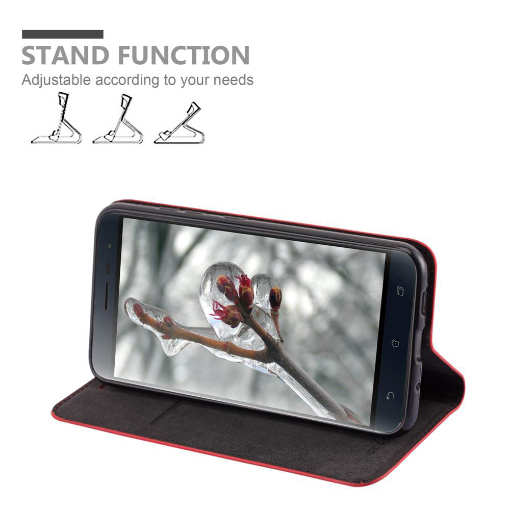 Custodia nera con telefono in posizione stand. Testo 'funzione supporto'.