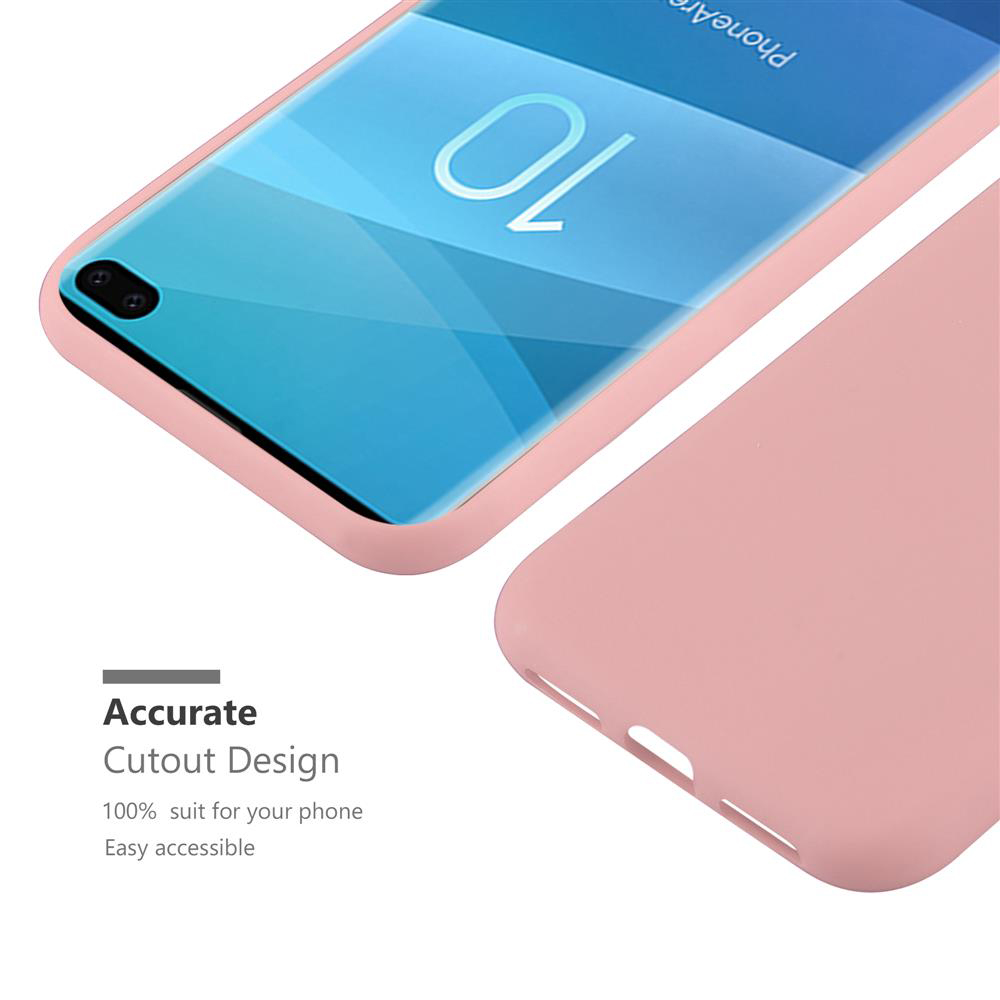 Rosafarbene Handyhülle mit Telefon. Text: Präzises Ausschnittdesign, 100% passend für Telefon.
