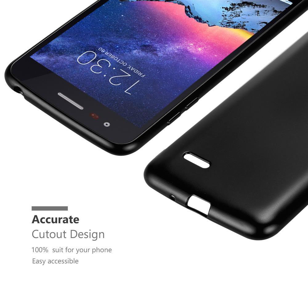 Telefono e custodia neri. Testo: Design con ritaglio preciso, 100% adatto al tuo telefono, Facile accesso.