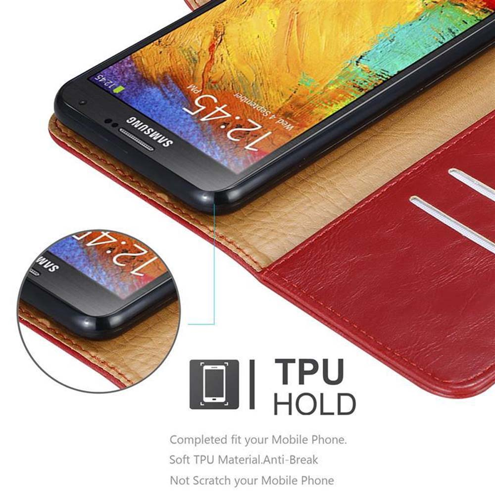 Pantalla de teléfono en una funda roja, que muestra una pantalla de teléfono con la hora 12:45 PM. También se ve un texto "TPU HOLD".