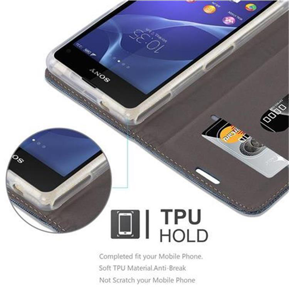 Un telefono in una custodia, con carta e dettagli, e una descrizione TPU HOLD.