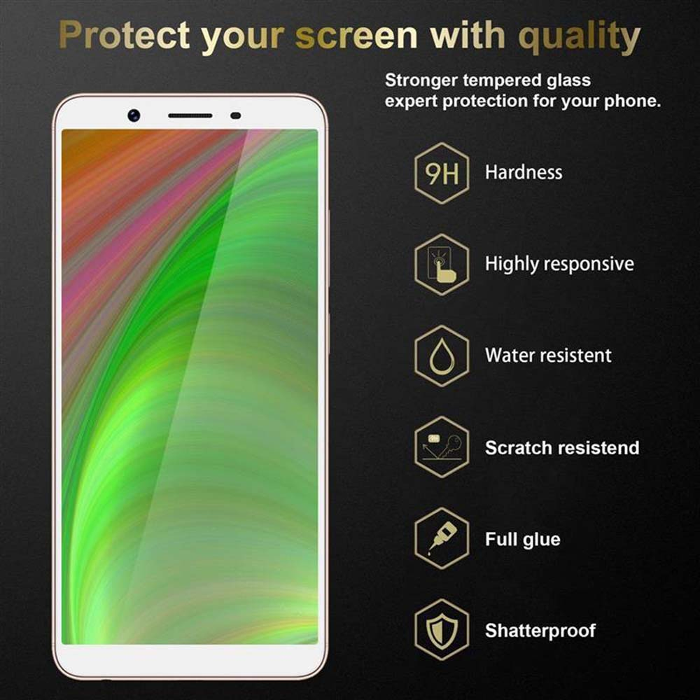 Uno schermo del telefono con colori verdi e gialli e il testo 'Proteggi il tuo schermo'.