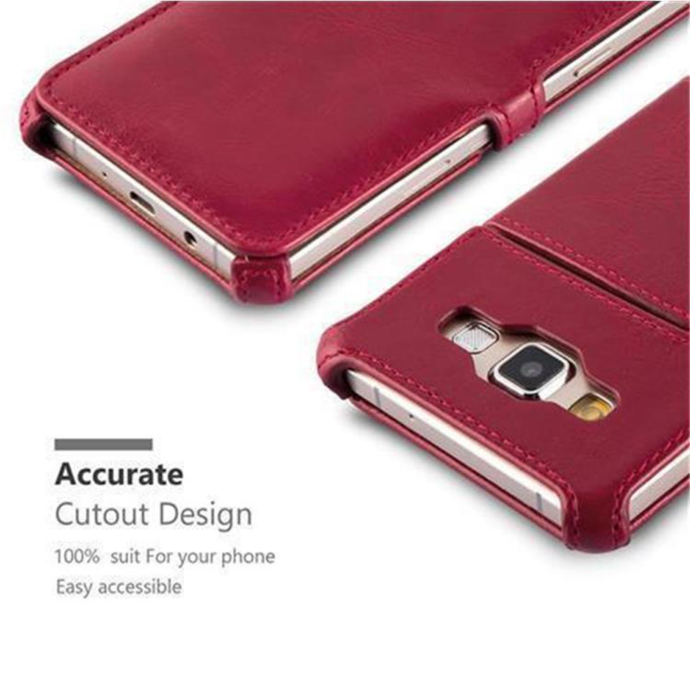 Custodia bordeaux, aperta, con testo 'Accurate Cutout Design'.