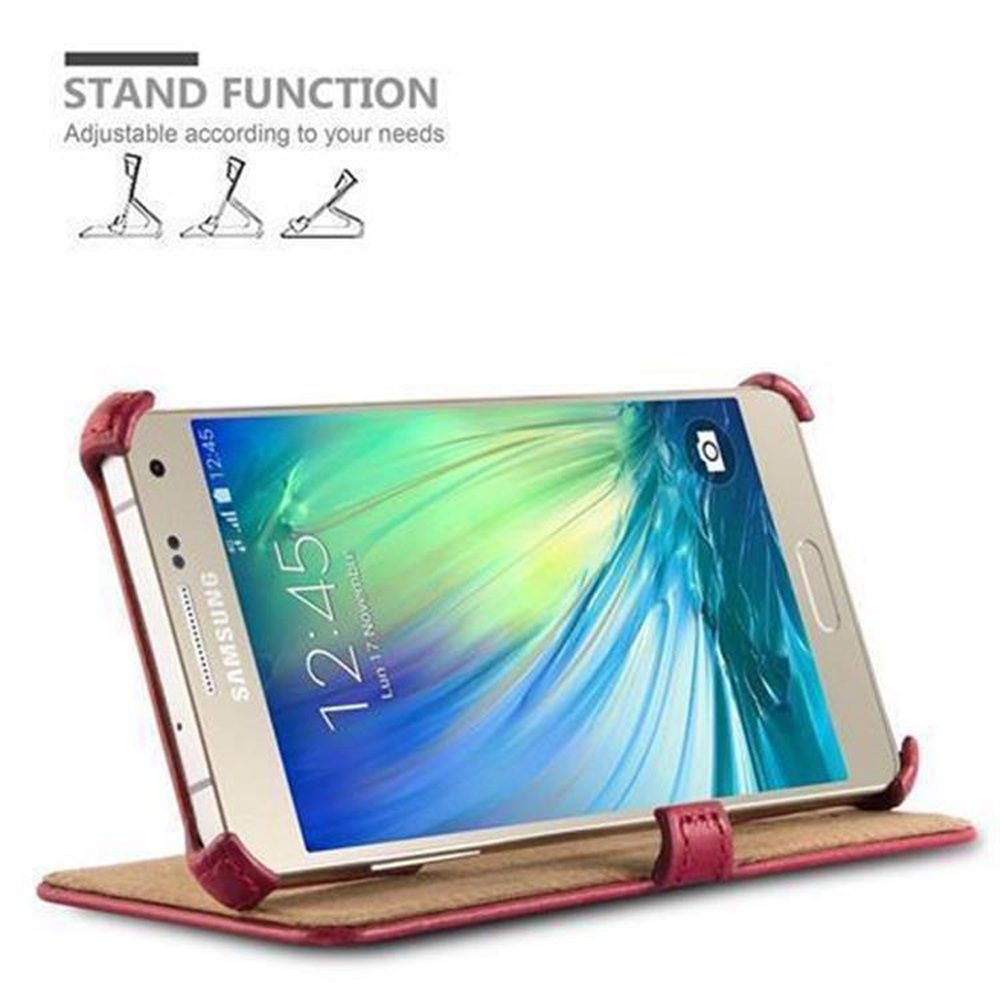 Custodia per telefono aperta con telefono dentro. Su superficie bianca. Testo 'STAND FUNCTION'.