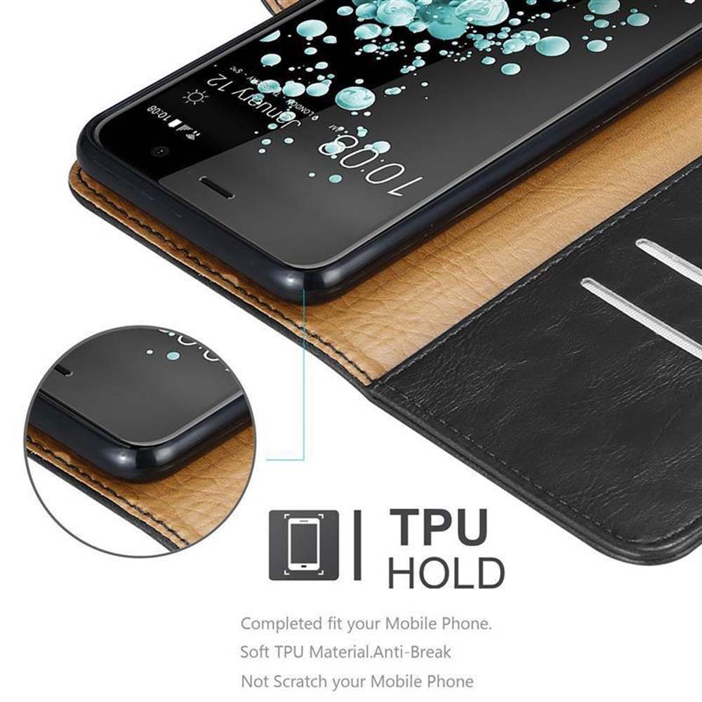 Ein Telefonbildschirm zeigt das Datum. Text: TPU HOLD, Passgenau für Ihr Mobiltelefon.