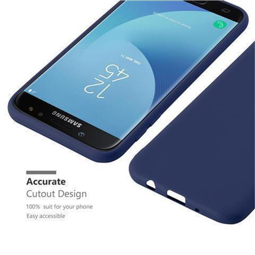 Funda azul para teléfono y teléfono. Pantalla del teléfono muestra la hora. Texto: Diseño de corte preciso, 100% adecuado.