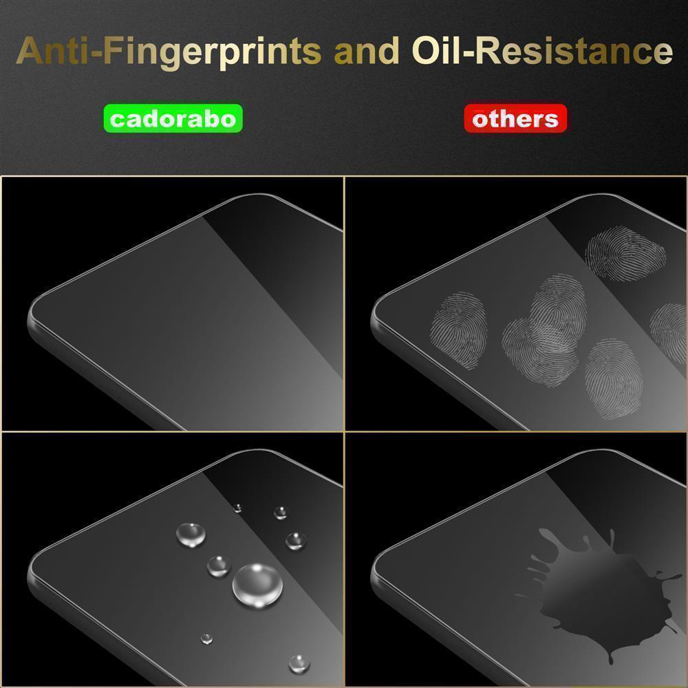 Schermi neri con impronte digitali e gocce d'acqua, con testo Anti-Fingerprints.