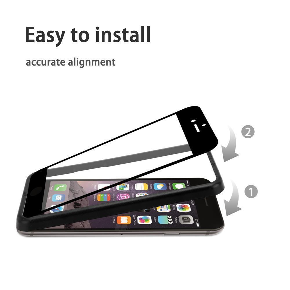 Un telefono con una protezione schermo in applicazione, con passaggi numerati per l'installazione.