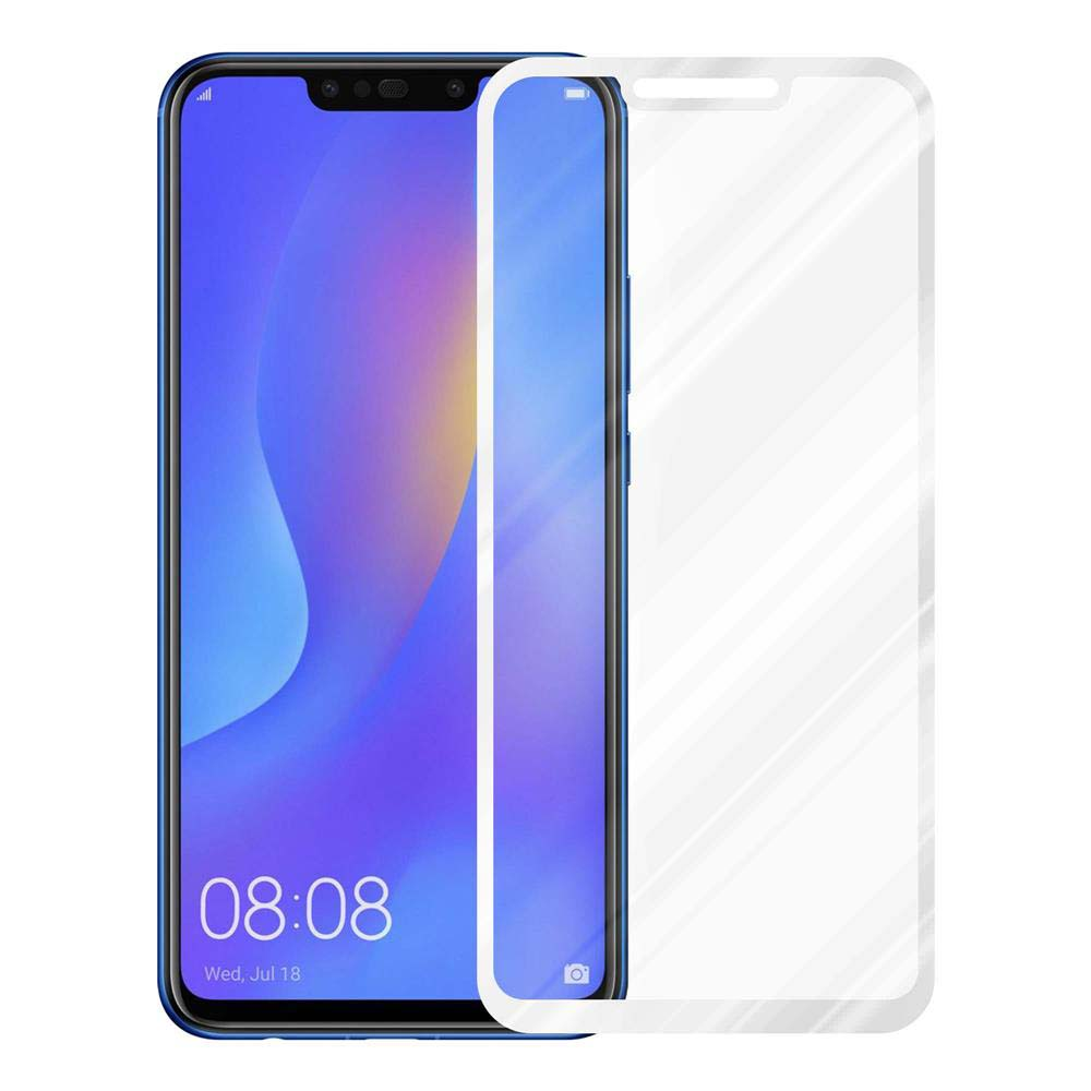 Telefono con protezione schermo. Il telefono ha un retro blu. La protezione è trasparente.