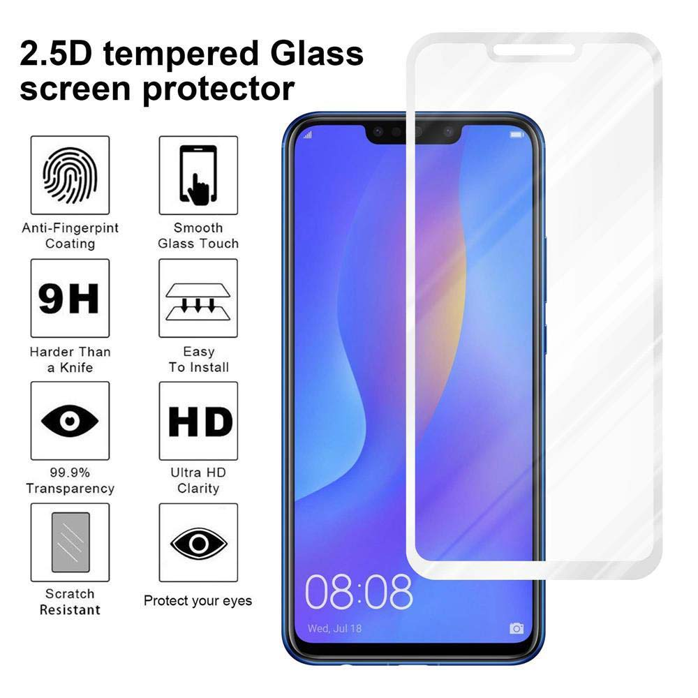 Viene mostrato un telefono con una protezione per lo schermo con icone che ne rappresentano le caratteristiche: anti-impronte, HD e antigraffio.