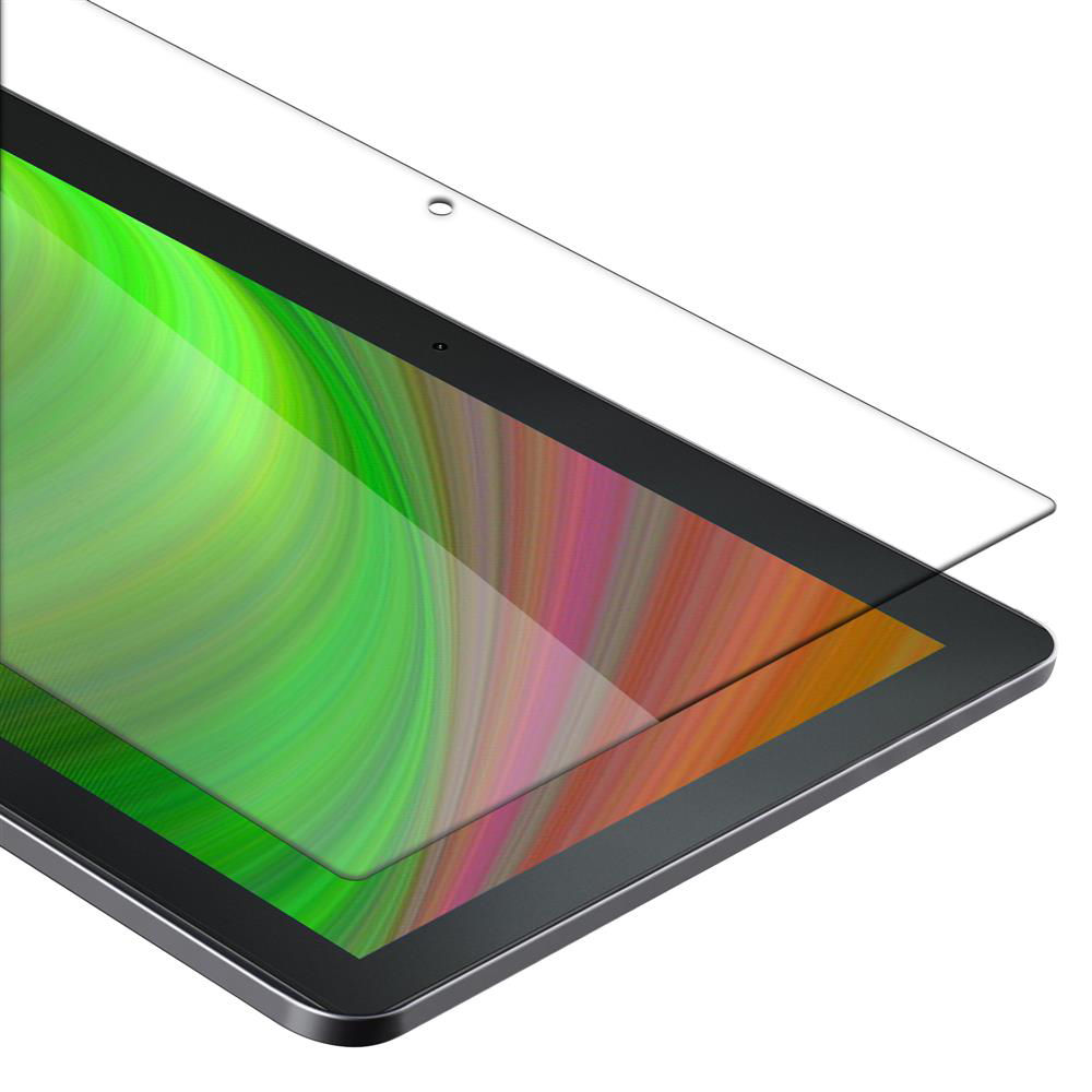 Un tablet con proteggi schermo installato, su sfondo bianco.