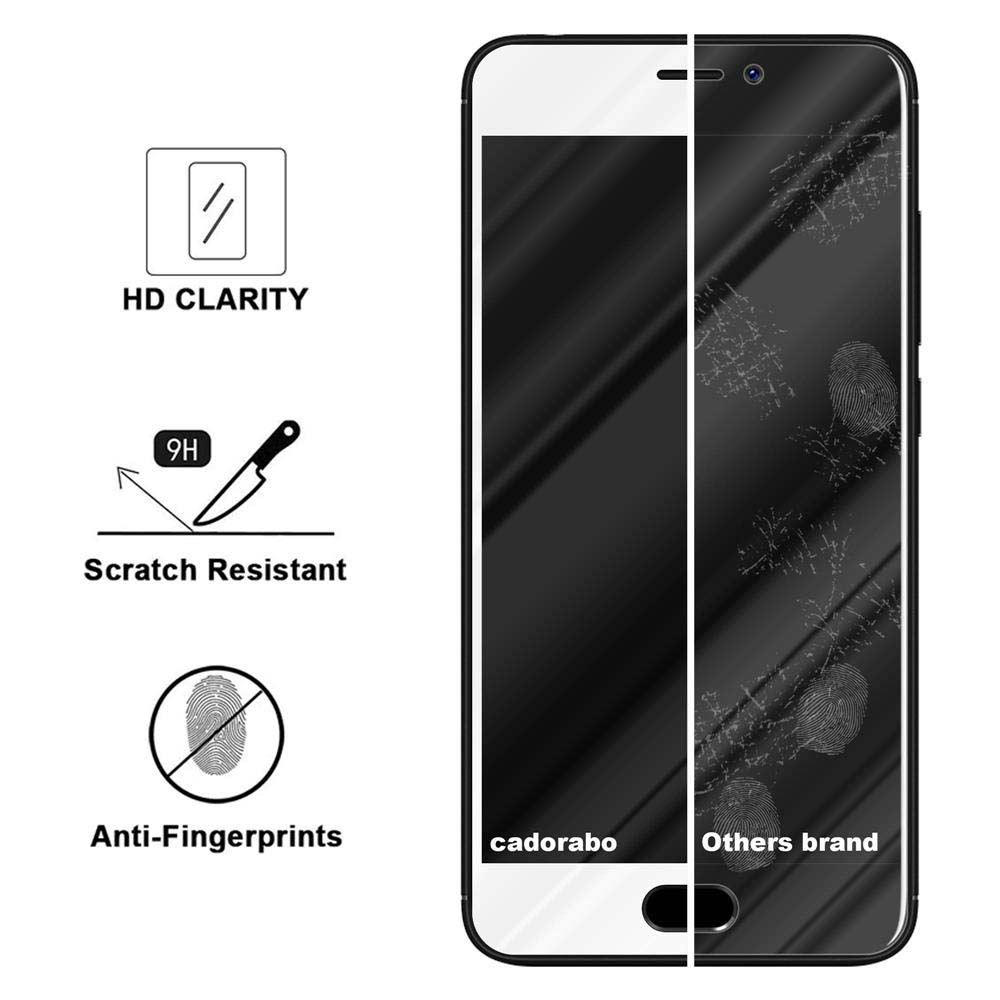Teléfono con protector de pantalla resistente a arañazos. Texto: Claridad HD, anti-huellas.