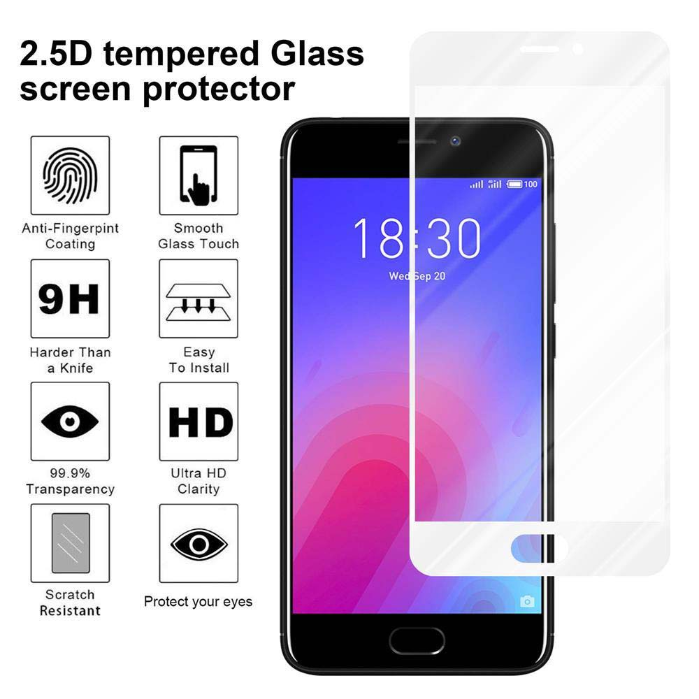 Un teléfono con protector de pantalla, con iconos y texto que describen características.