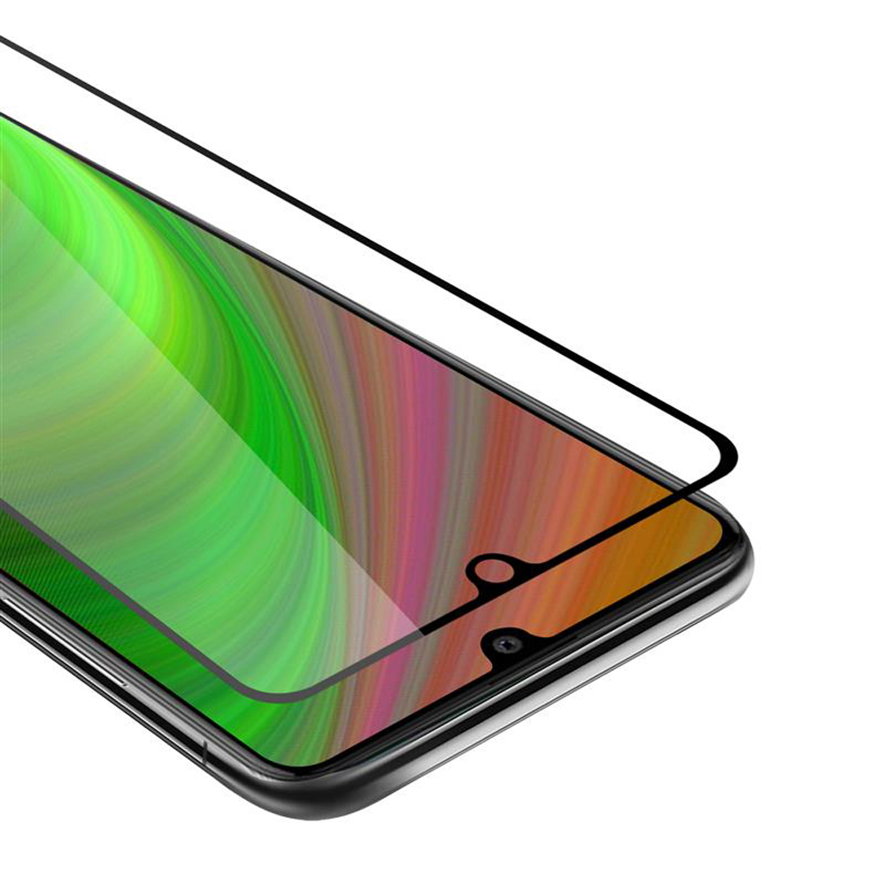 Uno schermo del telefono con una protezione per lo schermo. Lo schermo mostra uno sfondo colorato.