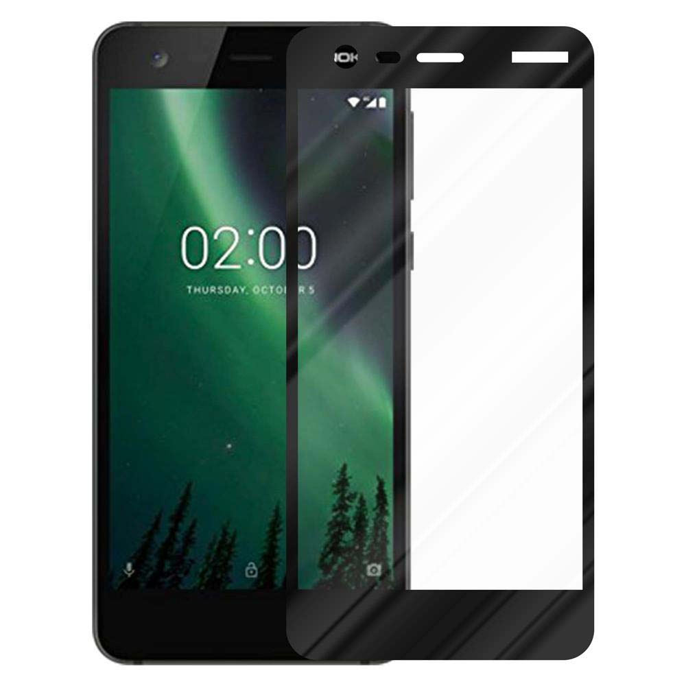 Smartphone nero con protezione schermo, mostra ora e data. Protezione trasparente a destra.