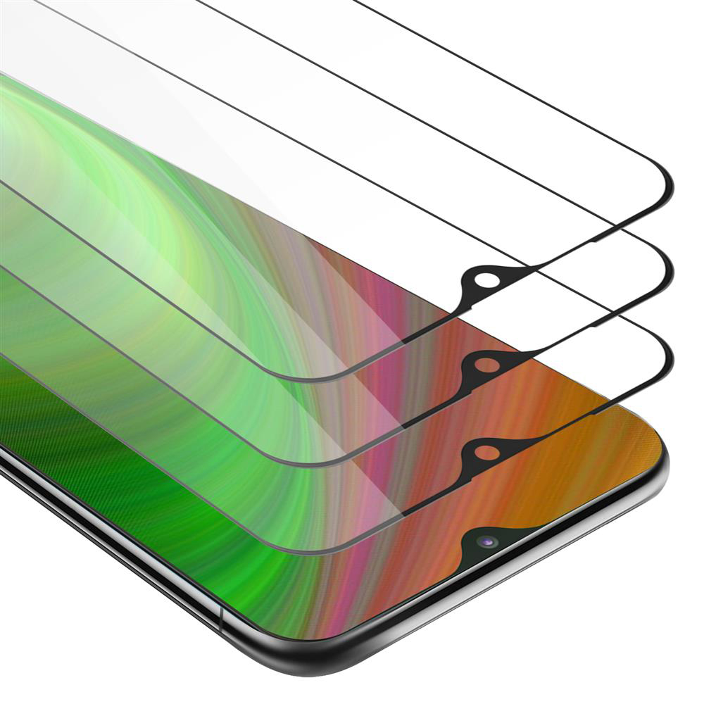 Tre protezioni schermo sovrapposte a uno schermo del telefono, che mostrano il bordo e uno sfondo colorato.