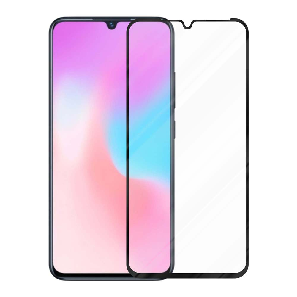 Pantalla de teléfono con protector de pantalla aplicado. El protector está a la derecha, mostrando el contorno.