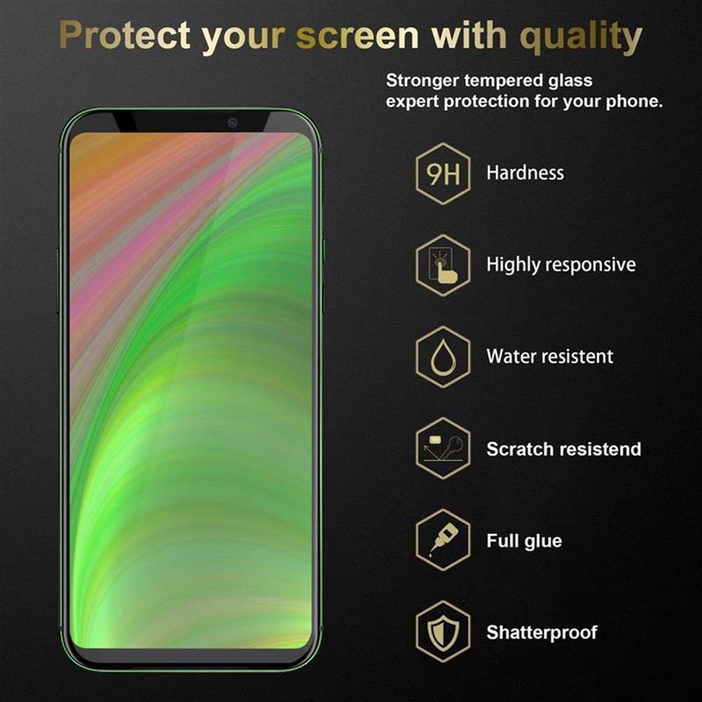 Un telefono con protezione schermo, che evidenzia le sue caratteristiche.