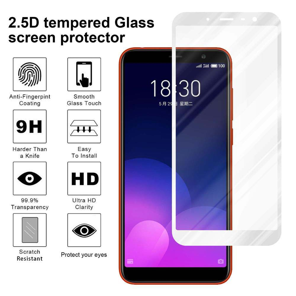 Un protector de pantalla para teléfono con iconos, que muestra características como resistencia a huellas dactilares y claridad HD.