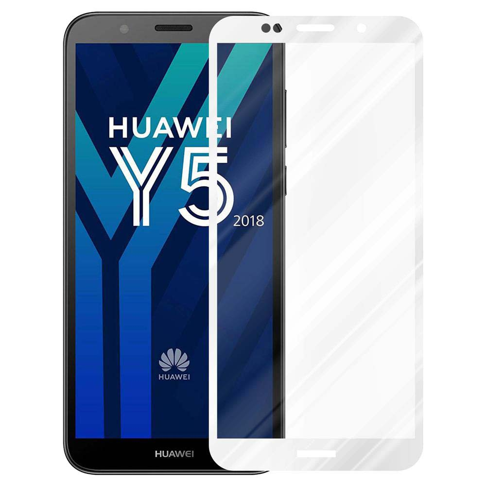 Un telefono Huawei Y5 con una protezione schermo applicata. Il telefono e la protezione sono affiancati per la visualizzazione.