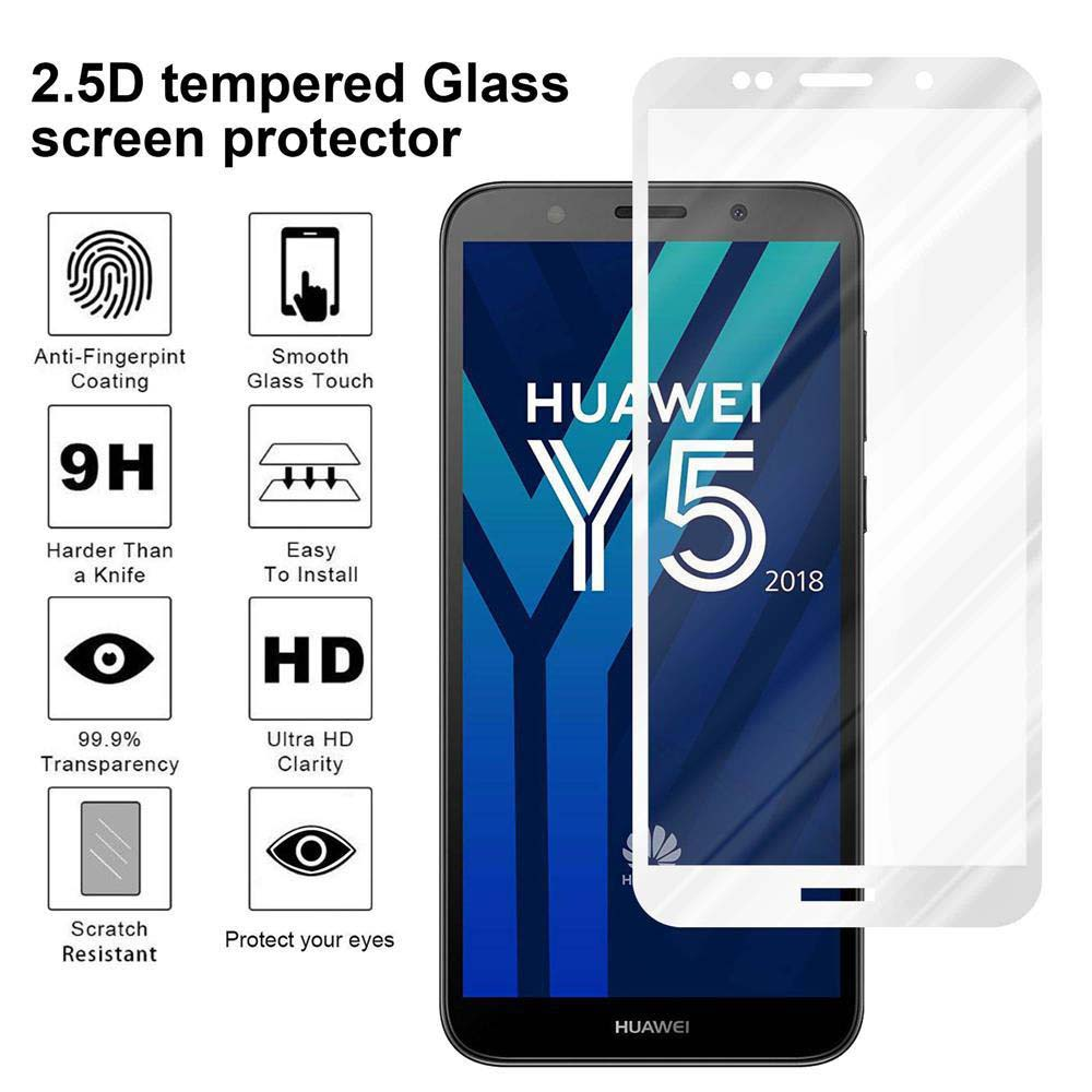 Un telefono e una protezione per lo schermo. Le icone evidenziano caratteristiche come la resistenza ai graffi e la nitidezza HD. Huawei.