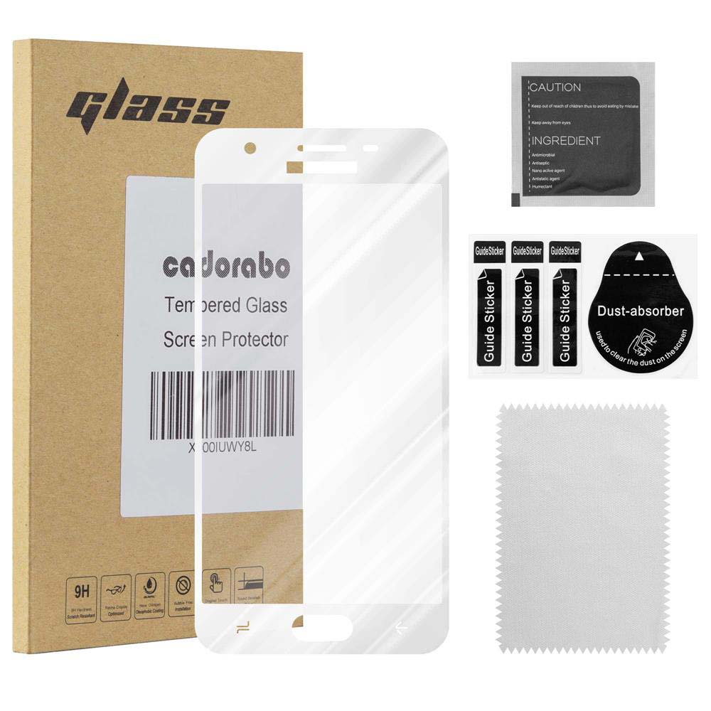 Protector de pantalla de vidrio templado con accesorios. El embalaje incluye pegatinas guía y paño de limpieza.