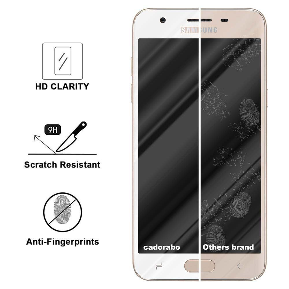 Teléfono con protector de pantalla. Texto muestra Claridad HD y anti-huellas.
