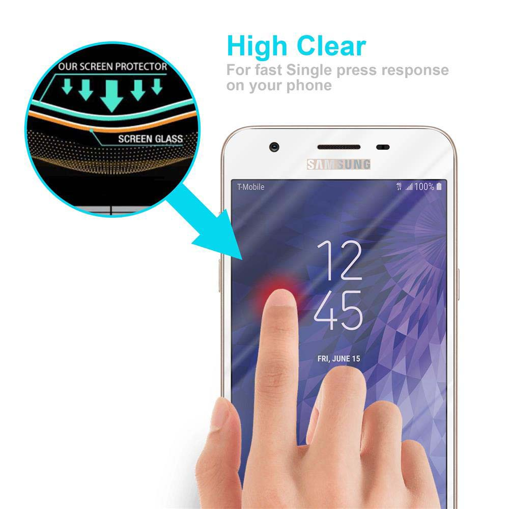 Una pantalla de teléfono con un dedo tocándola. El texto dice: High Clear y muestra el protector de pantalla.