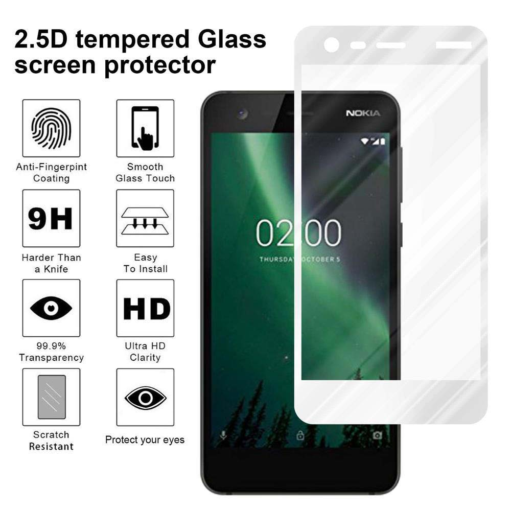 Telefono Nokia con protezione per lo schermo applicata. Testo: Protezione schermo in vetro temperato 2.5D. Caratteristiche: anti-impronte, nitidezza HD, ecc.