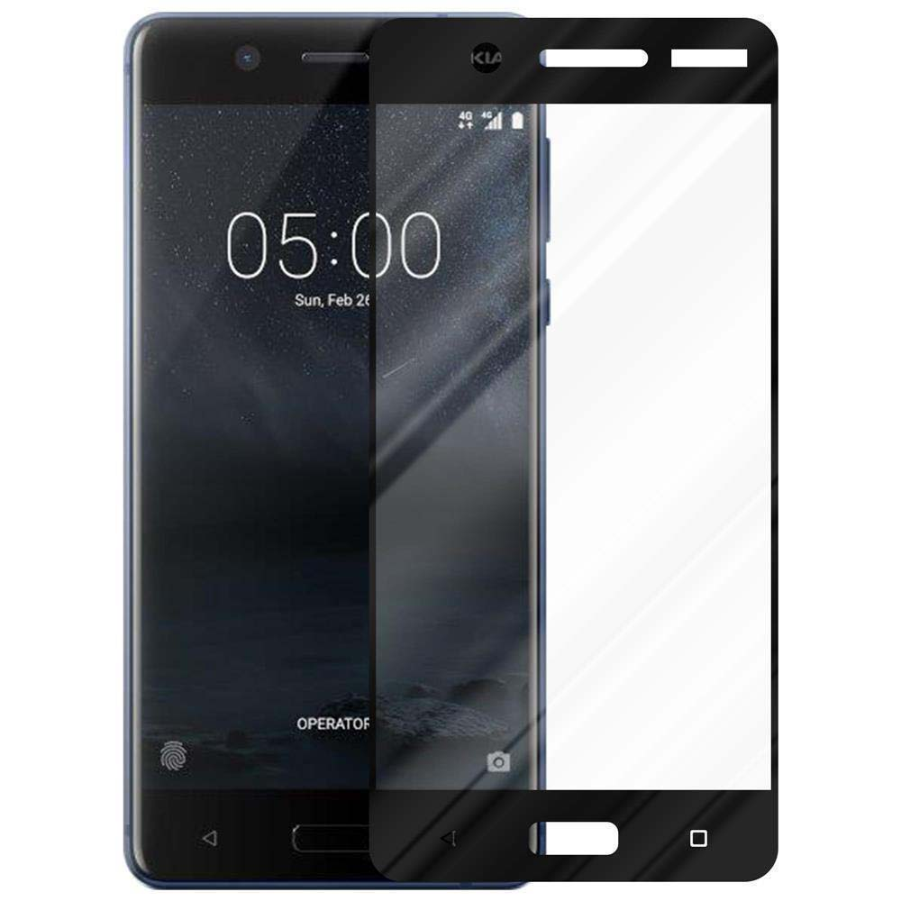 Un telefono con protezione schermo applicata. Lo schermo mostra l'ora. La protezione è leggermente sfalsata.