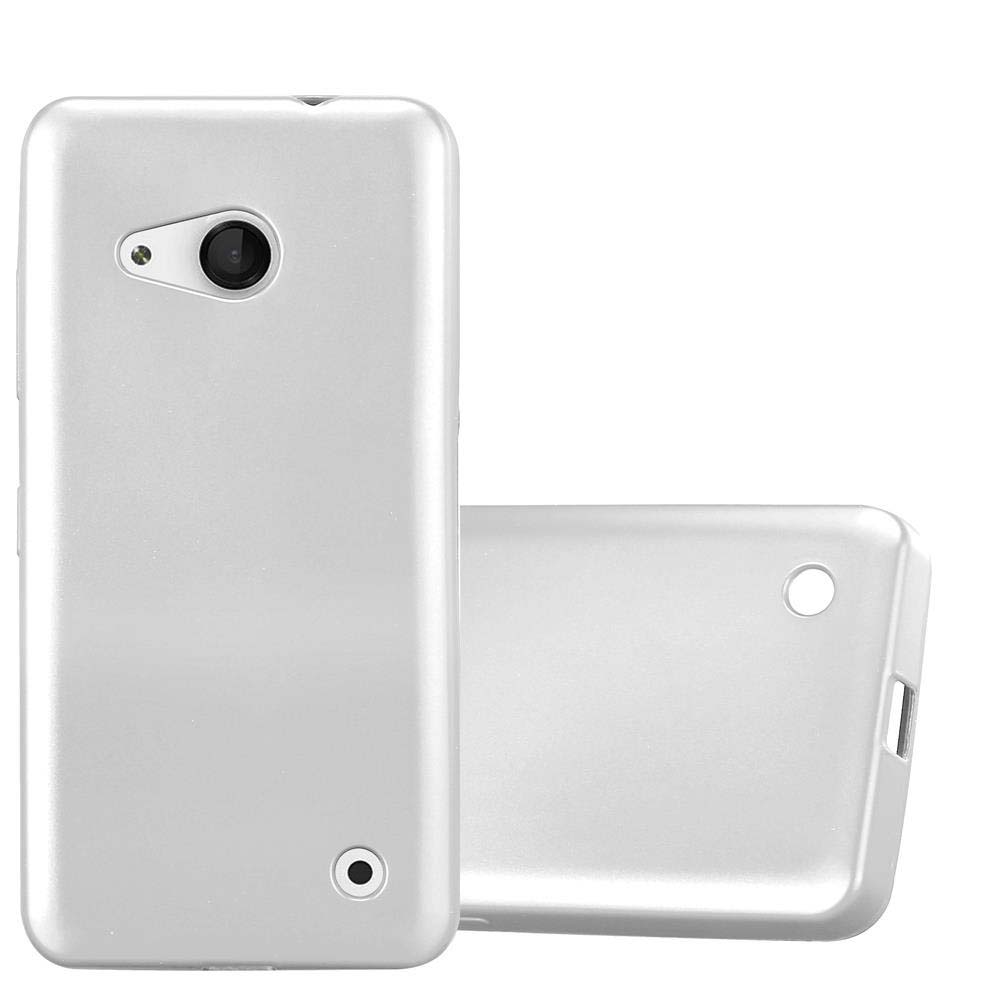 Funda plateada para teléfono y una cubierta a juego. La funda tiene un recorte para la cámara.
