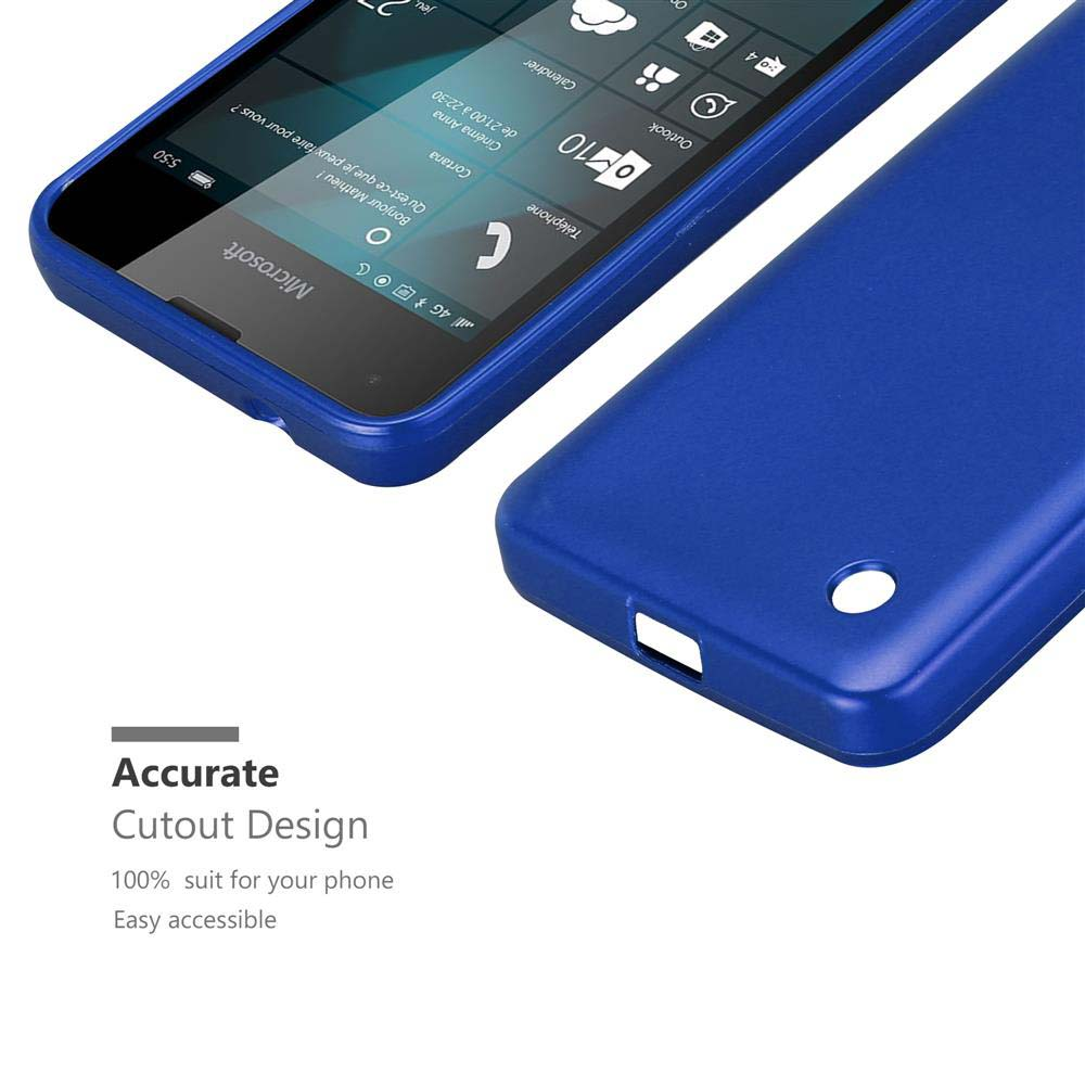 Una funda de teléfono azul con el teléfono dentro, mostrando la pantalla y parte de la funda.