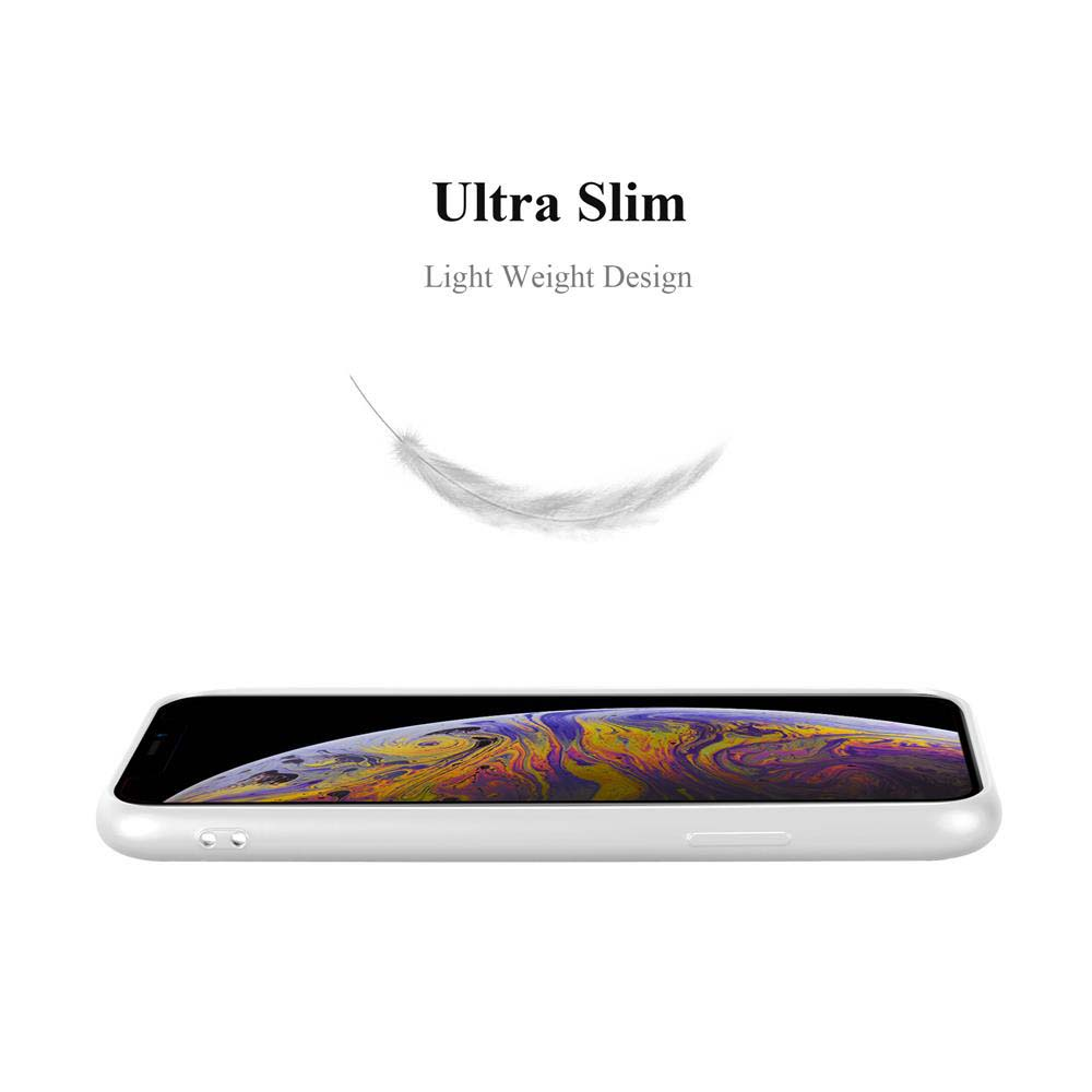 Telefono bianco con testo 'Ultra Slim' e una piuma. Il testo dice 'Design leggero'.