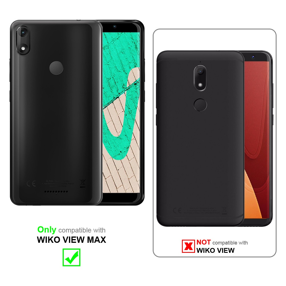 Due telefoni. Uno a sinistra, compatibile con WIKO VIEW MAX. Uno a destra, non compatibile con WIKO VIEW.
