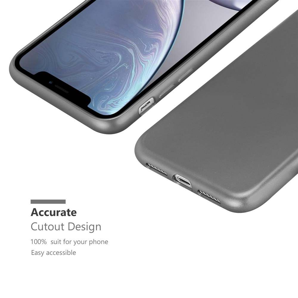 Telefono e custodia grigi. Testo: Accurate Cutout Design, 100% suit for your phone. Sfondo bianco.