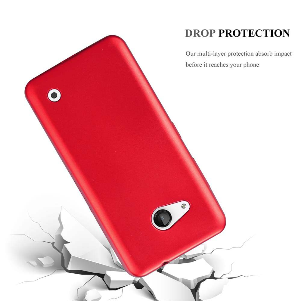 Funda roja cayendo, superficie agrietada debajo. Texto: protección contra caídas.