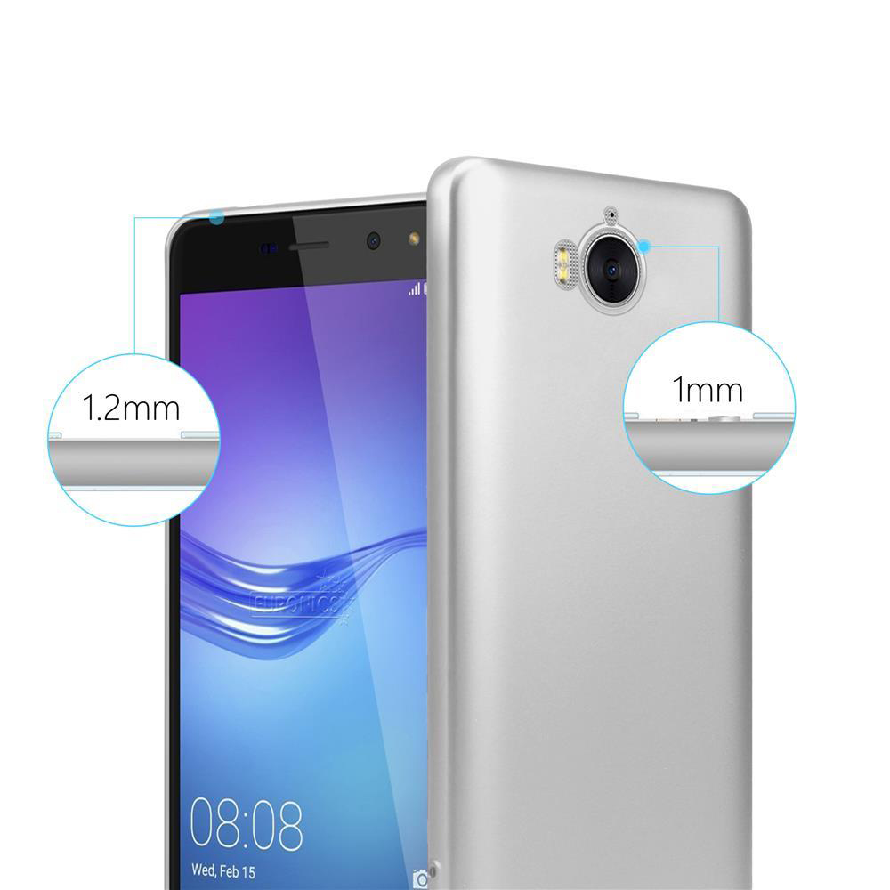 Silbernes Telefon in silberner Hülle, zeigt Bildschirm- und Kameradetails.