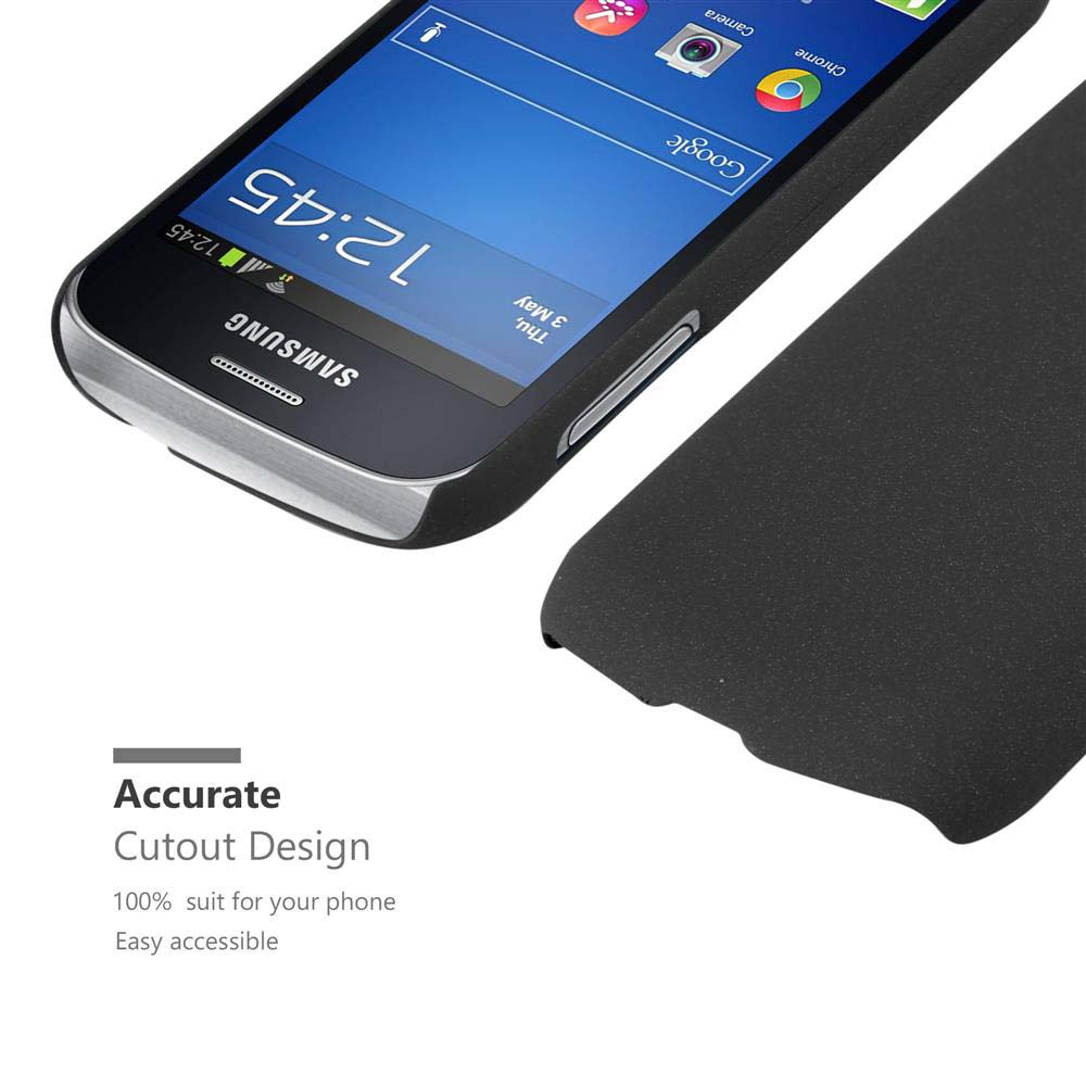 Téléphone noir avec étui, partiellement retiré. L'étui est noir avec un design découpé.