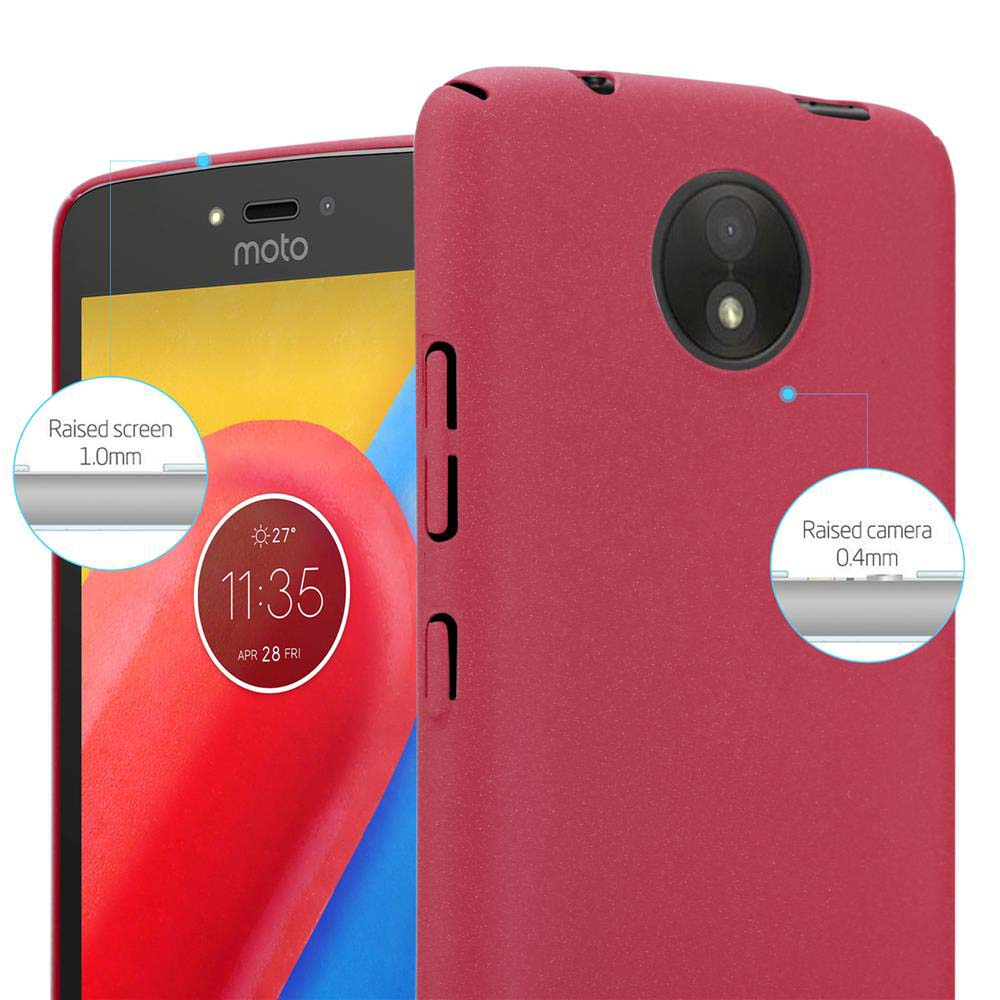 Custodia rossa per telefono con telefono, primo piano. Schermo e fotocamera rialzati.