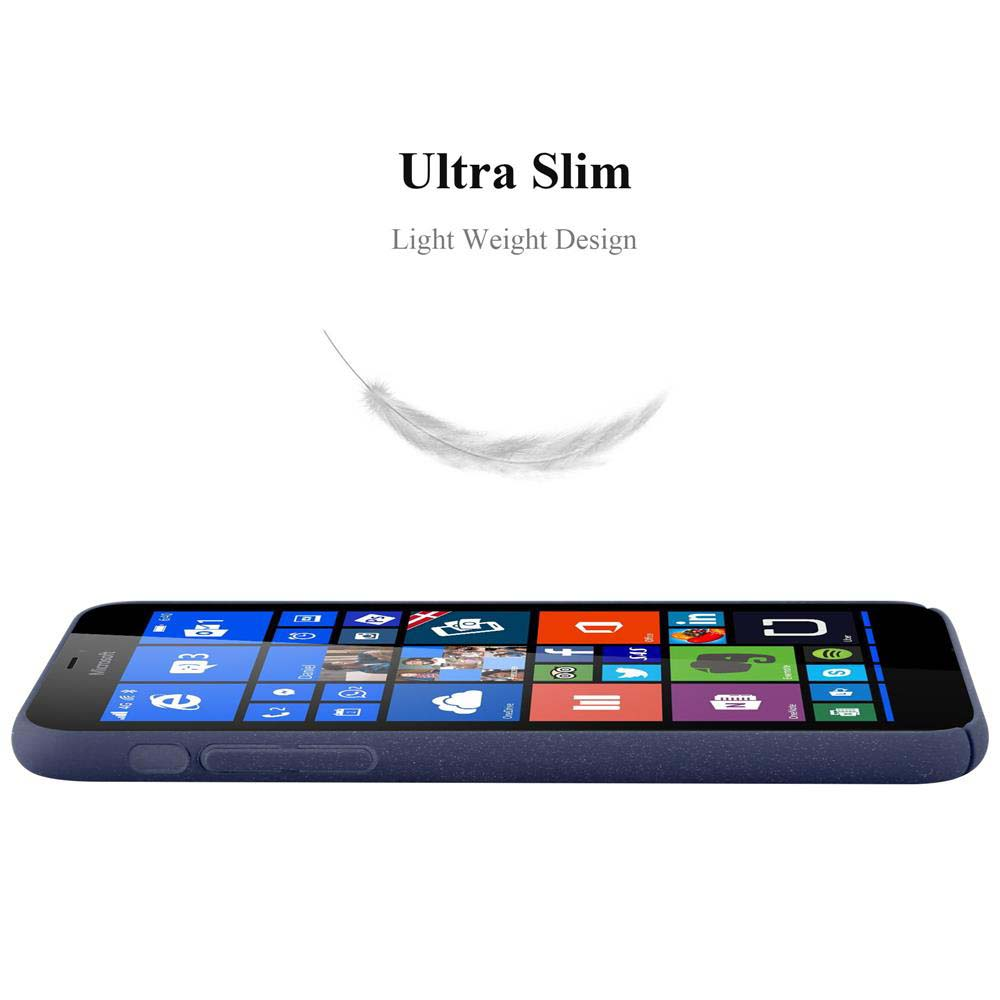 Un teléfono en una funda azul se muestra de lado, con una pluma flotando encima. El texto dice, 'Ultra Slim'.