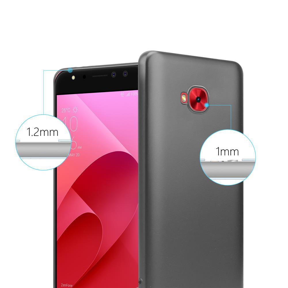 Telefon mit grauem Gehäuse. Das Gehäuse hat erhöhte Kanten für Bildschirm- und Kameraschutz.