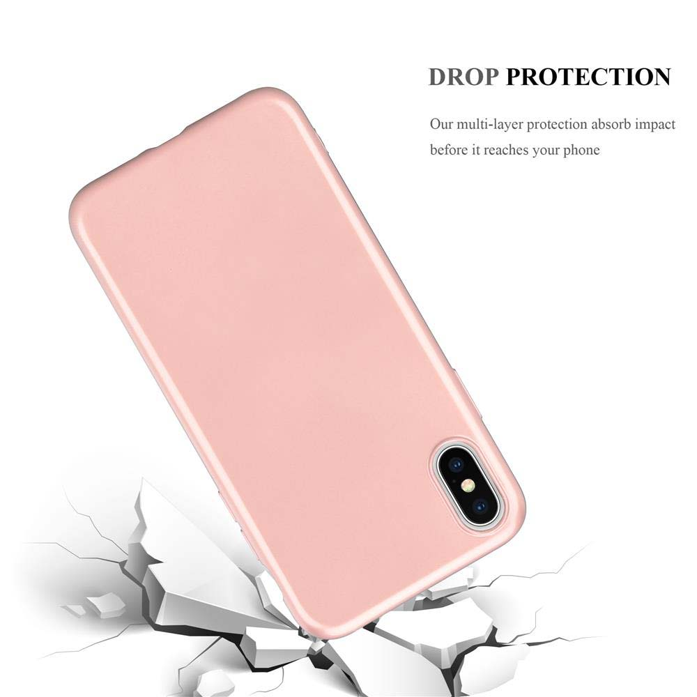 Una custodia rosa per telefono è angolata, con un effetto crepa. La custodia sta cadendo. La protezione dalle cadute è il tema.