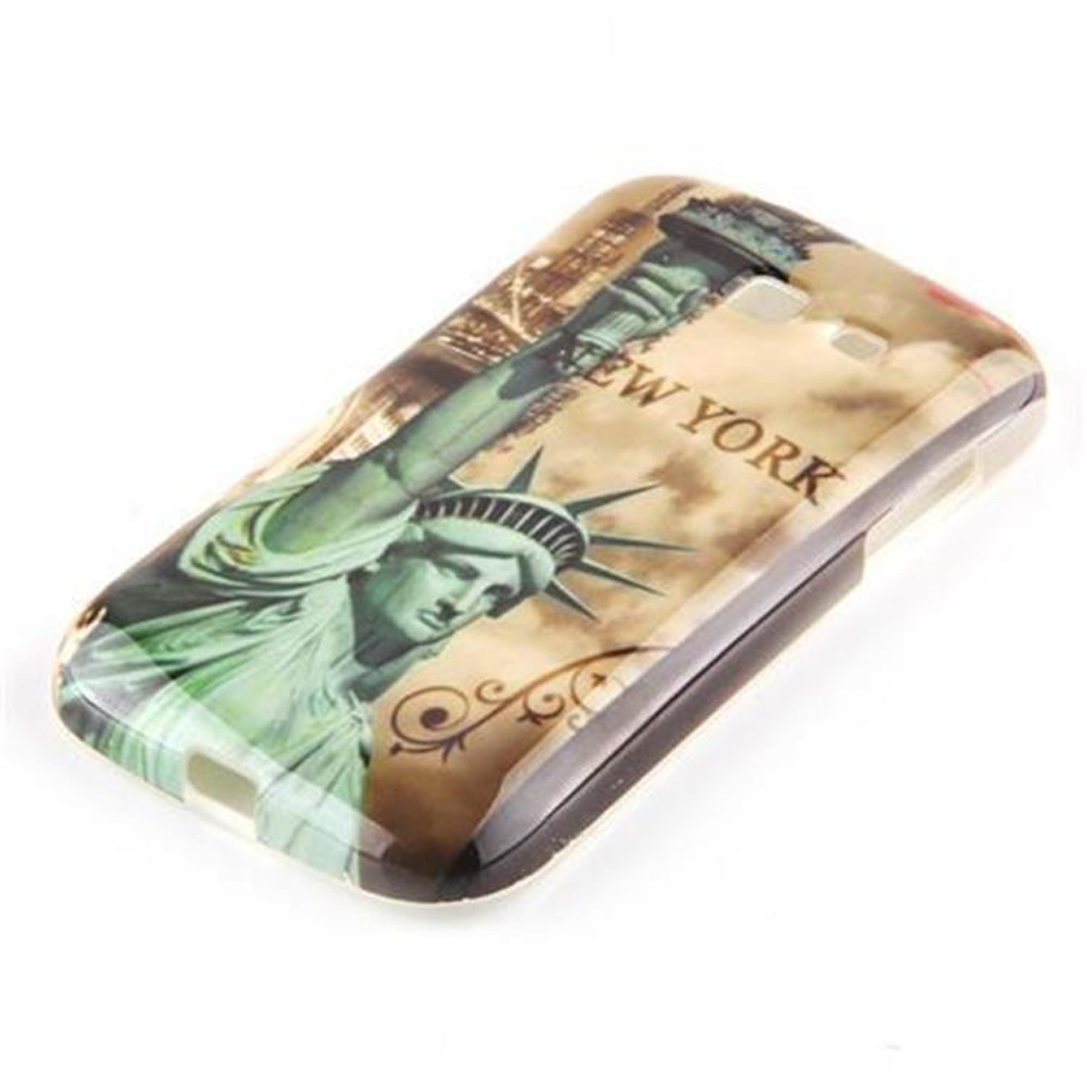 Custodia per telefono con design della Statua della Libertà, che mostra un tema di New York.